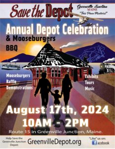 We are gearing up for this years Depot Celebration! Mooseburgers by donation, Silent Auction, local Artisans, and music from our friends, David Hartley and Monson’s own Timberdoodles! A fun day to tour the Depot!!